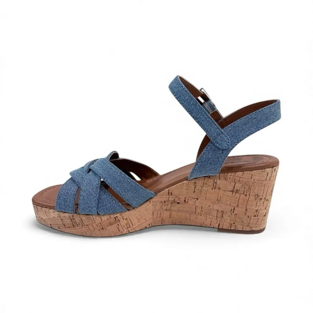 Style & Co Cerres Espadrille Wedge Sandals Denim Cork Buckle Strap Blue 9.5 NEW